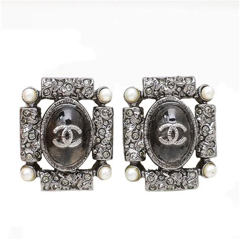 chanel ruthenium earrings|CHANEL Ruthenium Crystal Pearl Enamel Drop CC .